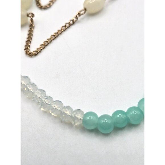 Vintage Glass Lariat Necklace 30" w6" dangle 36" rhinestones and ab crystal - Picture 3 of 10